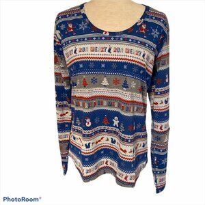 BROOKS NEW TOP TEE LONG SLEEVE BLUE GRAY MERRY RUN HOLIDAY Size L